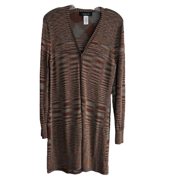 🌺JONES NEW YORK Brown Striped Long Cardigan Size PETITE LARGE -- Lightweight🌺 - Picture 1 of 6